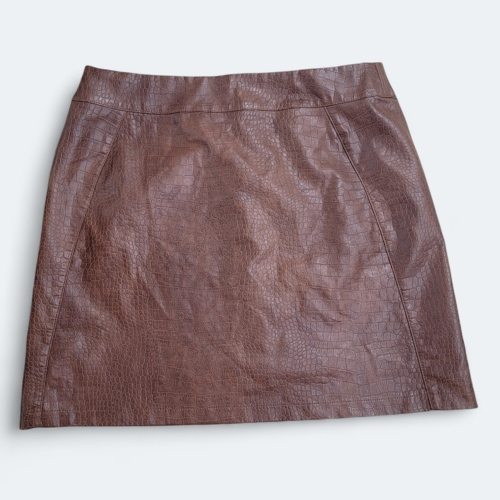 Love Riche Brown Faux Leather Croc Embossed Mini Skirt Size Large
